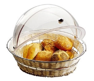 round rattan basket with polycarbonate roll top cover & metal frame